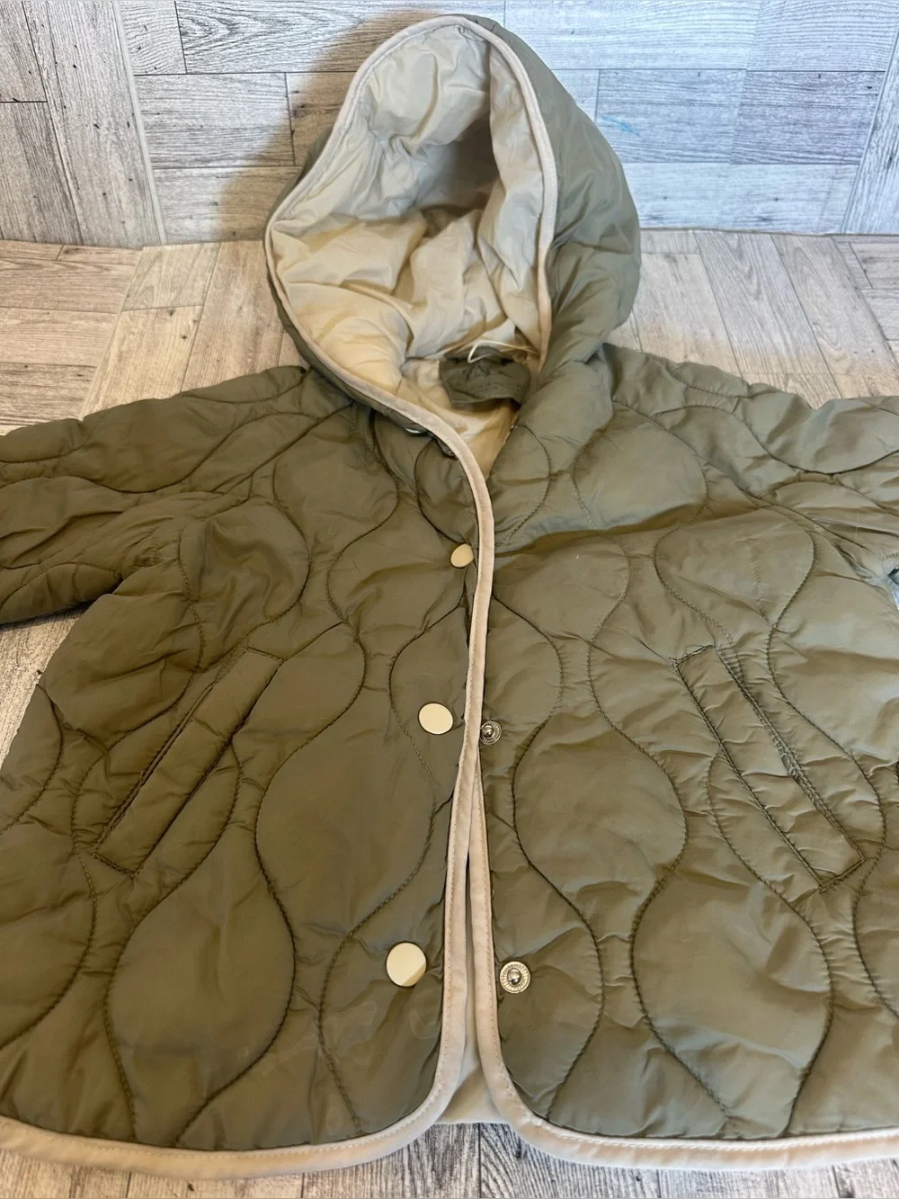 Zara Kids Olive Quilted Coat with Cream Lining size 18-24 months